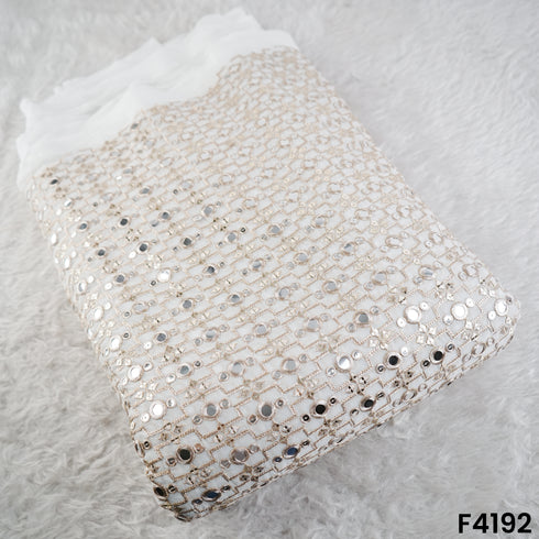 Dyeable Mirror Work Zari Sequins Embroidered  Georgette Fabric- F4192